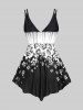 Plus Size Stripes Flower Printed Backless Padded Modest Tankini Swimsuit -  