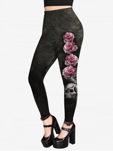 Gothic Rose Skull Print Valentines Leggings
