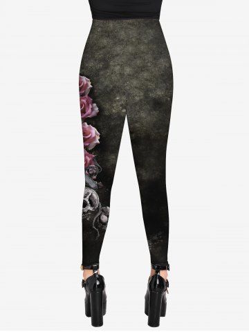 Gothic Rose Skull Print Valentines Leggings