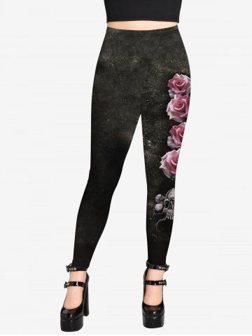 Gothic Rose Skull Print Valentines Leggings