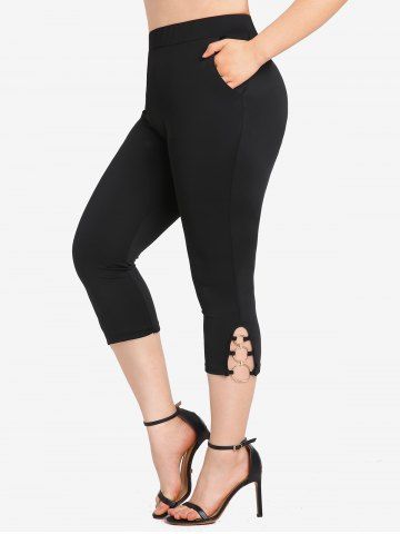 Plus Size O-rings Solid Capri Leggings with Pockets