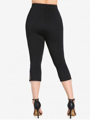 Plus Size O-rings Solid Capri Leggings with Pockets