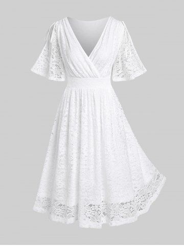 Vestido Talla Extra Manga Transparente Pliegues - WHITE - 3X | US 22-24