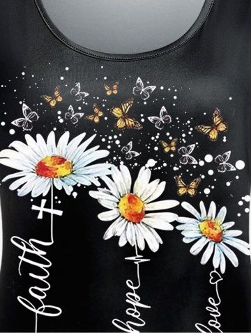 Plus Size Sunflower Butterfly Printed Short Sleeves Tee