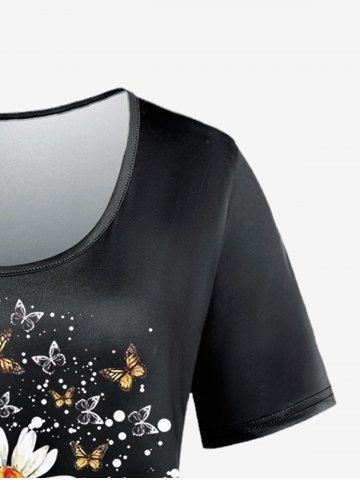 Plus Size Sunflower Butterfly Printed Short Sleeves Tee