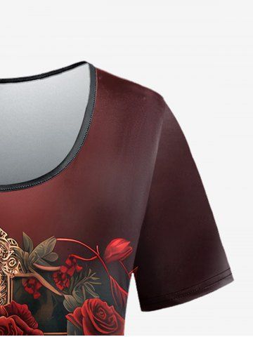Gothic Rose Cross Print Ombre T-shirt