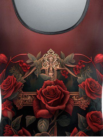 Gothic Rose Cross Print Ombre T-shirt