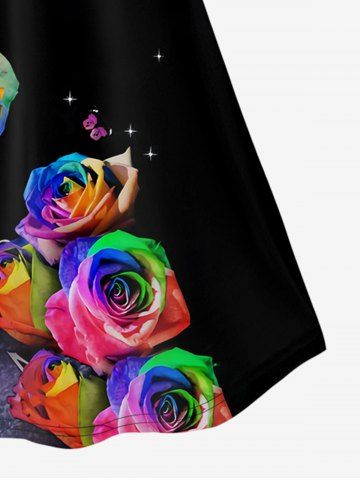 Plus Size Colorful Rose Butterfly Print Cami Top (Adjustable Straps)