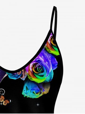 Plus Size Colorful Rose Butterfly Print Cami Top (Adjustable Straps)