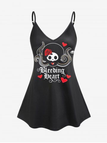 Plus Size Skull Letters Printed Graphic Tank Top - BLACK - L | US 12