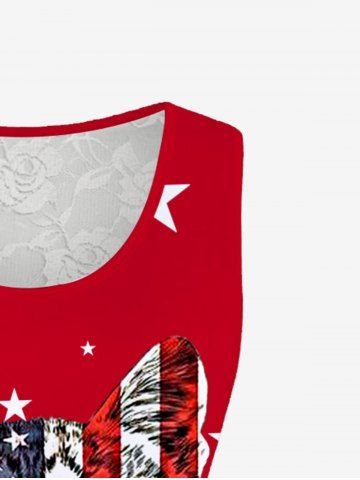 Plus Size Patriotic American Flag Cat Graphic Lace Panel Tank Top