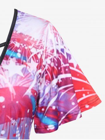 Plus Size American Flag Printed Crisscross Patriotic Tee