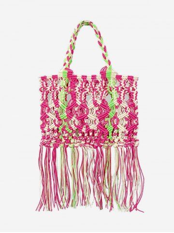 Hollow Out Tassel Design Handmade Weave Beach Tote Bag - RED