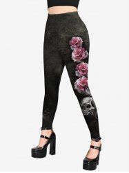 Gothic Rose Skull Print Valentines Leggings -  