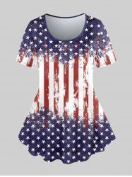 Plus Size American Flag Printed Short Sleeves Patriotic Tee -  