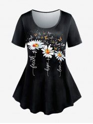 Plus Size Sunflower Butterfly Printed Short Sleeves Tee -  