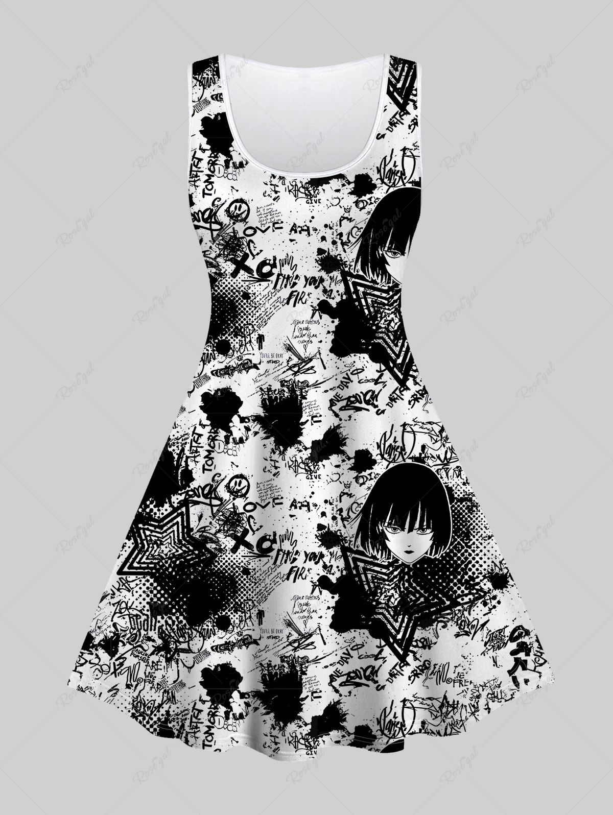 Best Gothic Anime Graffiti Print Tank Dress  
