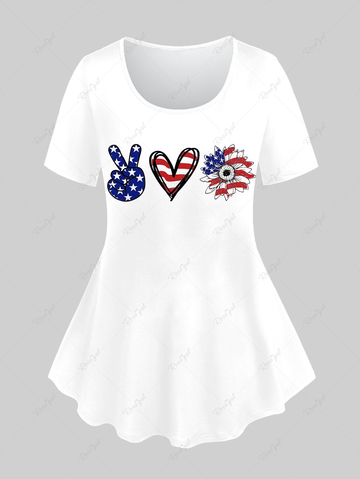T-shirt Patriotique à Tournesol Imprimé Grande Taille Blanc 5x | US 30-32