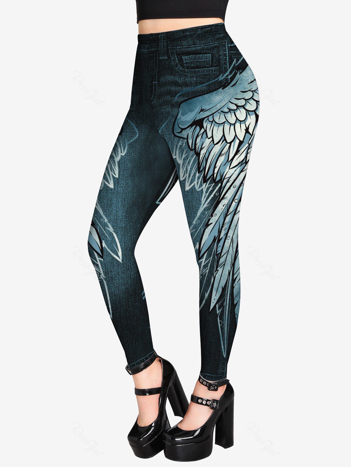 Affordable Gothic Wing 3D Jean Print Jeggings  