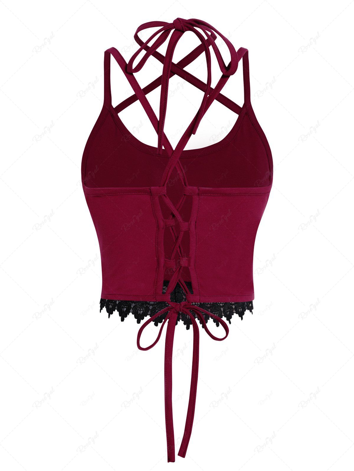 New Flower Lace Panel Lace Up Crossover Halter Cropped Top  