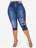 Plus Size American Flag Butterfly Print T-shirt and American Flag Butterfly 3D Print Cropped Jeggings Matching Set -  