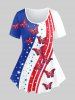 Patriotic American Flag Butterfly Print T-shirt and Capri Jeggings Plus Size Outfits -  