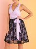 Sheer Leaf Lace Overlay Surplice Plunge Belt Bowknot Mini Dress -  