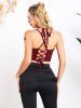 Flower Lace Panel Lace Up Crossover Halter Cropped Top -  