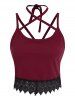 Flower Lace Panel Lace Up Crossover Halter Cropped Top -  