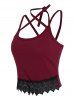 Flower Lace Panel Lace Up Crossover Halter Cropped Top -  