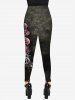 Gothic Rose Skull Print Valentines Leggings -  