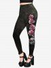Gothic Rose Skull Print Leggings -  
