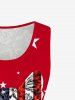 Plus Size Patriotic American Flag Cat Graphic Lace Panel Tank Top -  