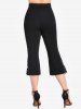 Plus Size Lace Panel Zippers Pull On Capri Pants with Pockets -  
