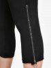 Plus Size Lace Panel Zippers Pull On Capri Pants with Pockets -  