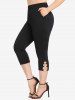 Plus Size O-rings Solid Capri Leggings with Pockets -  