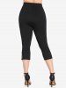 Plus Size O-rings Solid Capri Leggings with Pockets -  