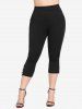 Plus Size O-rings Solid Capri Leggings with Pockets -  