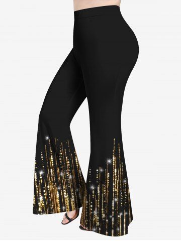 Plus Size 3D Sparkles Light Beam Printed Pull On Flare Pants - BLACK - XS | US 6