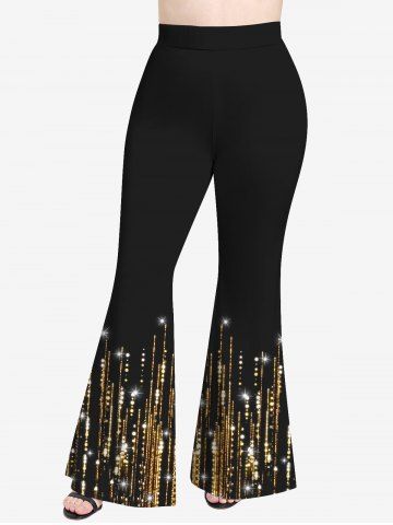 Plus Size 3D Sparkles Light Beam Printed Pull On Flare Pants