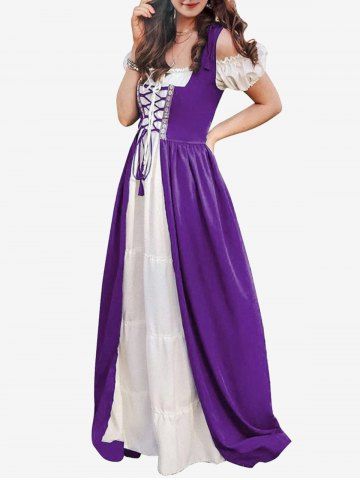 Gothic Lace-up Long Top and Off The Shoulder Tiered Maxi Dress - PURPLE - 2XL