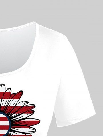 Plus Size Patriotic Sunflower Letters Printed Short Sleeves Tee