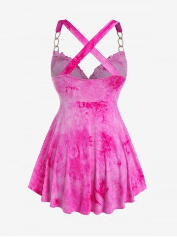 Plus Size Ruffles Tie Dye Chains Knitted Surplice Tank Top