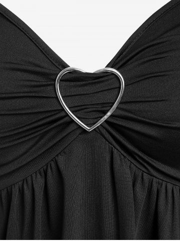 Plus Size Lace Panel Heart-ring Buckles Handkerchiefs Tank Top