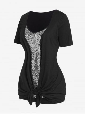 Plus Size Sequins Short Sleeves 2 in 1 Tee