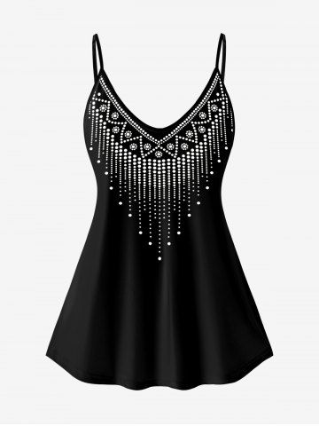 Plus Size Dot Printed Cami Top - BLACK - 5X | US 30-32