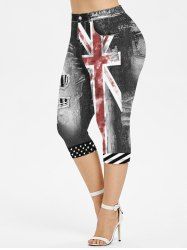 Plus Size Distressed American Flag 3D Print Capri Jeggings -  