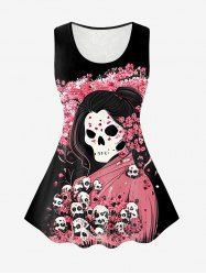 Gothic Floral Skull Print Lace Panel Tank Top -  