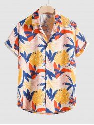 Tropical Leaf Print Short Sleeves Beach Vacation Shirt -  
