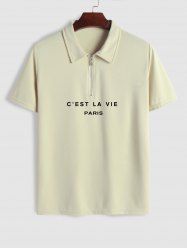 C'EST LA VIE PARIS Print Polo Collared Half Zip T Shirt -  